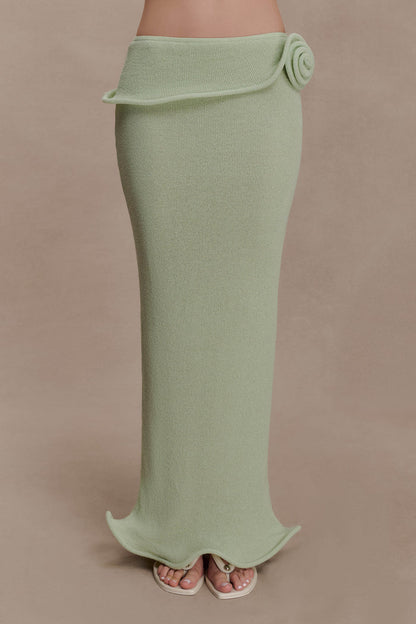 Samira Knit Wired Maxi Skirt - Pastel Green
