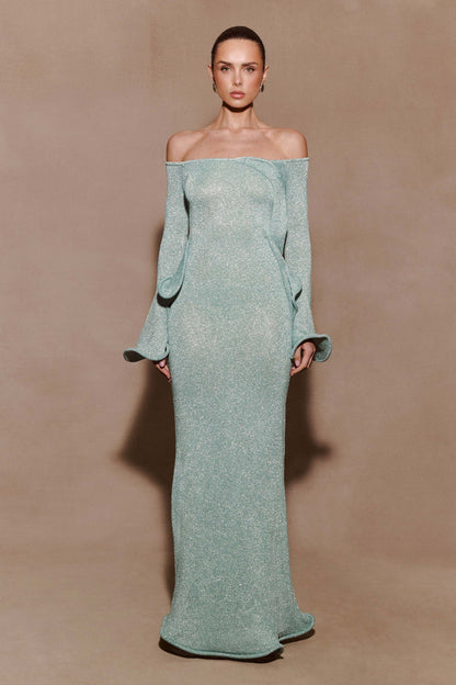 Sandrine Lurex Knit Maxi Dress - Aqua