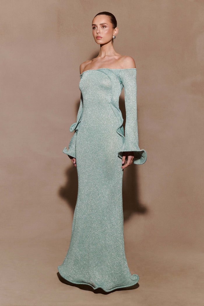 Sandrine Lurex Knit Maxi Dress - Aqua
