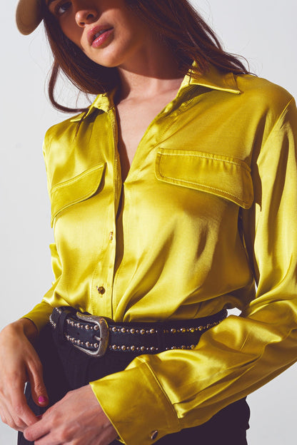 satin blouse in lime green - Shirts