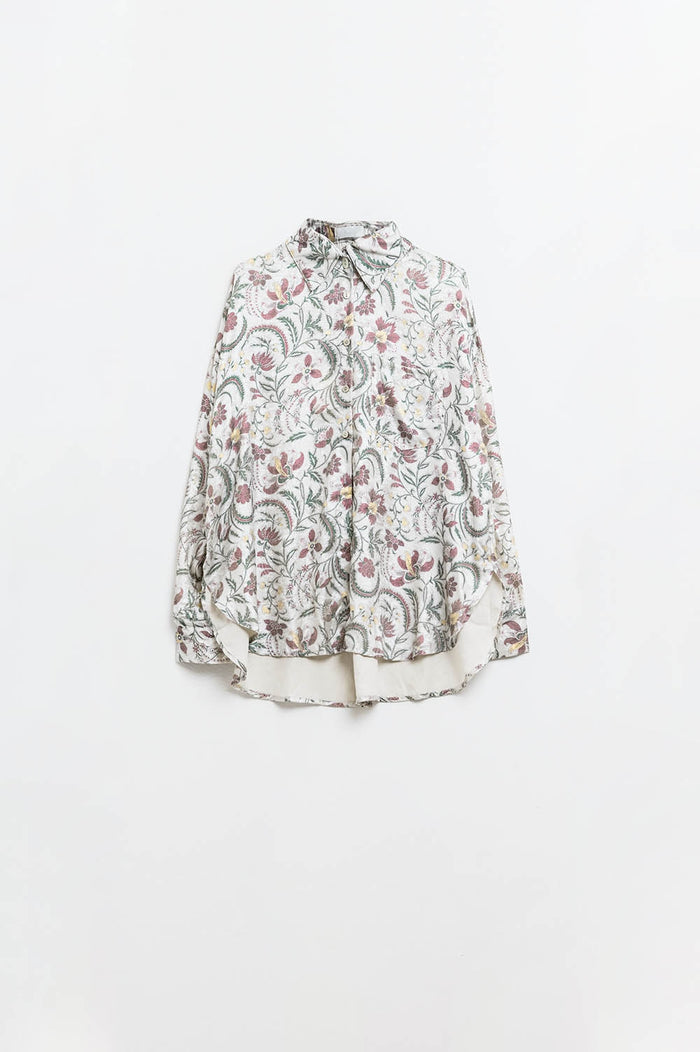 Satin blouse with flower print in grey - Shirts