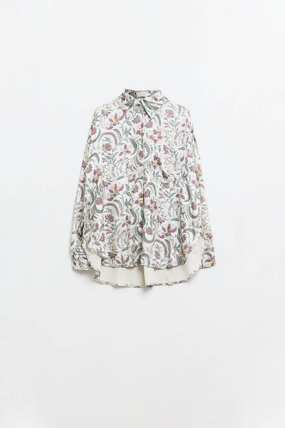 Satin blouse with flower print in grey - Shirts