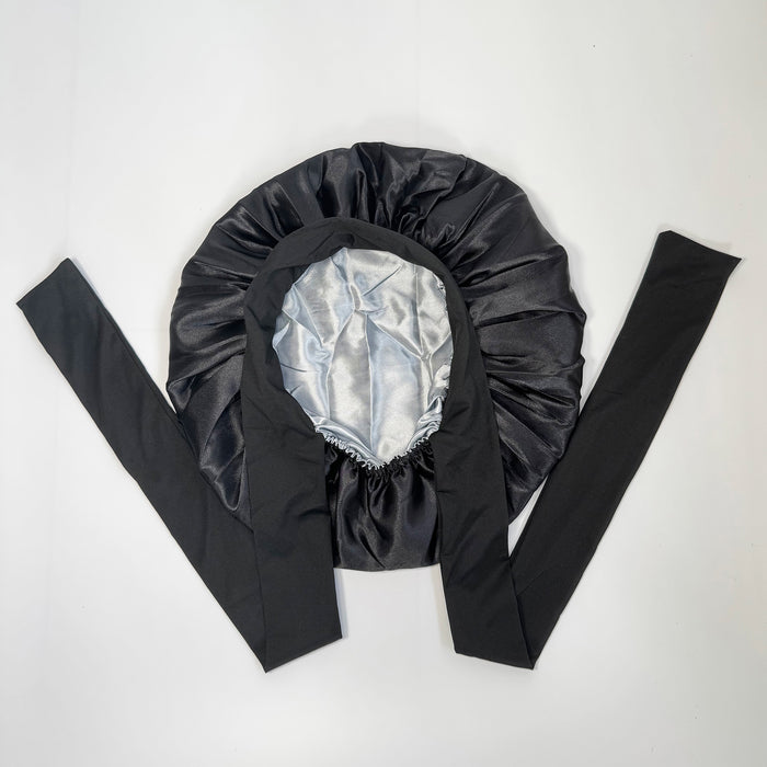 Satin Bonnet + African Exfoliating Net Sponge Set, Sleep Cap Hair Care Bonnet for Curly Hair