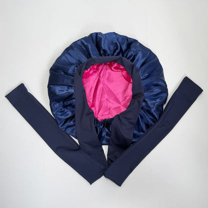 Satin Bonnet + African Exfoliating Net Sponge Set, Sleep Cap Hair Care Bonnet for Curly Hair