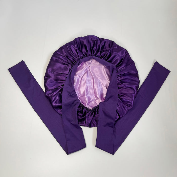 Satin Bonnet + African Exfoliating Net Sponge Set, Sleep Cap Hair Care Bonnet for Curly Hair