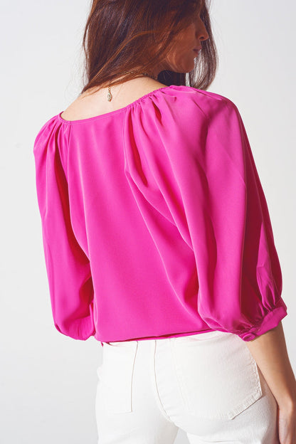 Satin button through shirt in fuchsia - Shirts