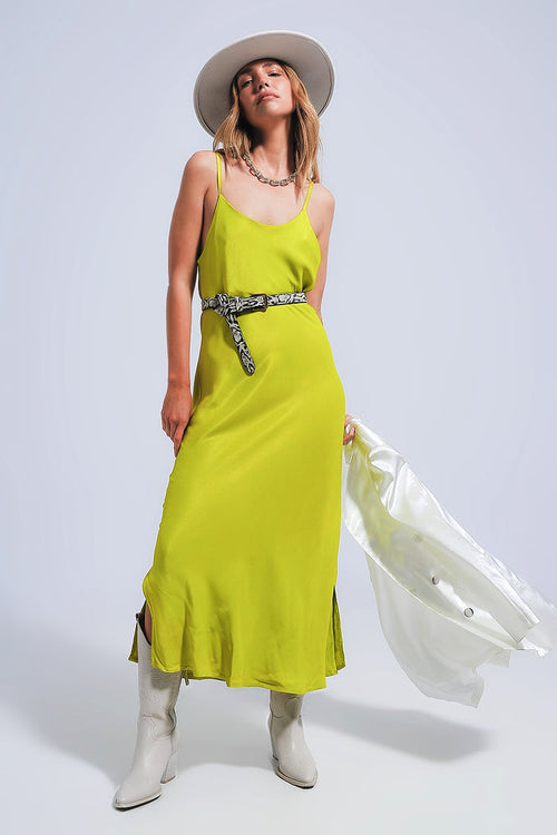 Satin cami strap midi slip dress in green - dress