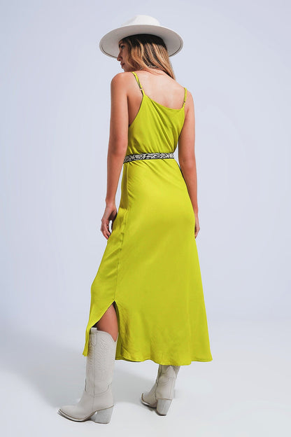 Satin cami strap midi slip dress in green - dress