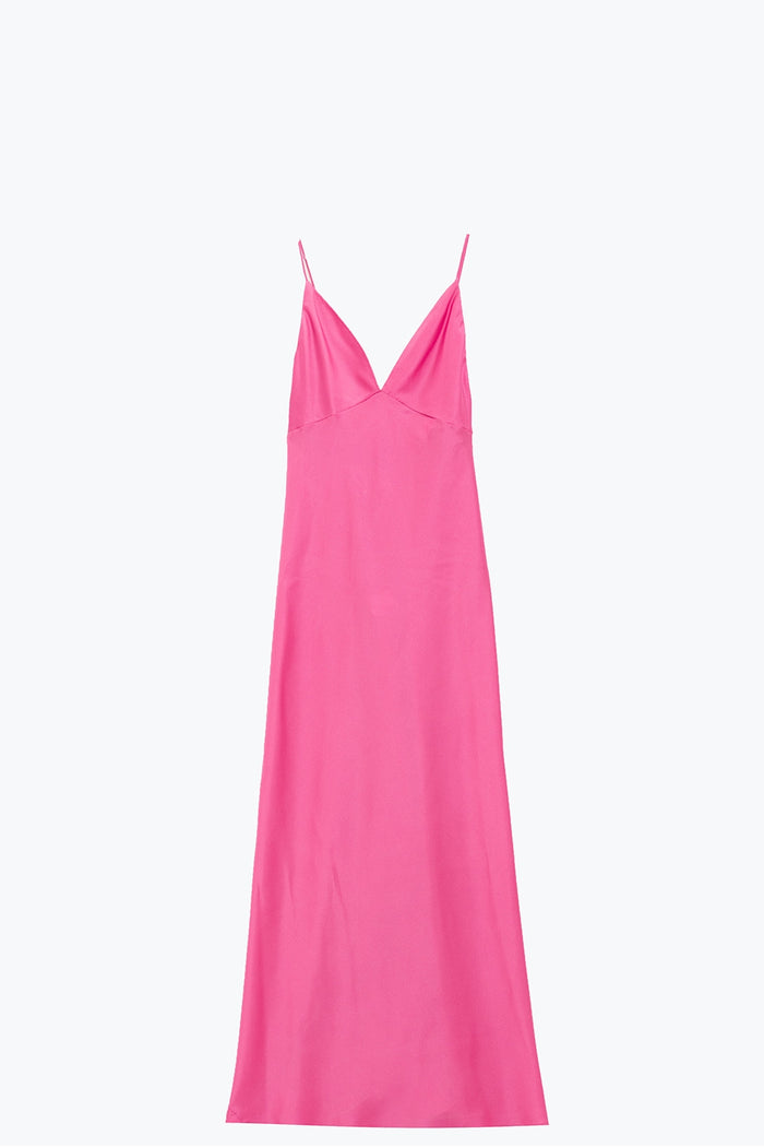 Satin Maxi Dress With Spaghetti Straps in Fuchsia - dress