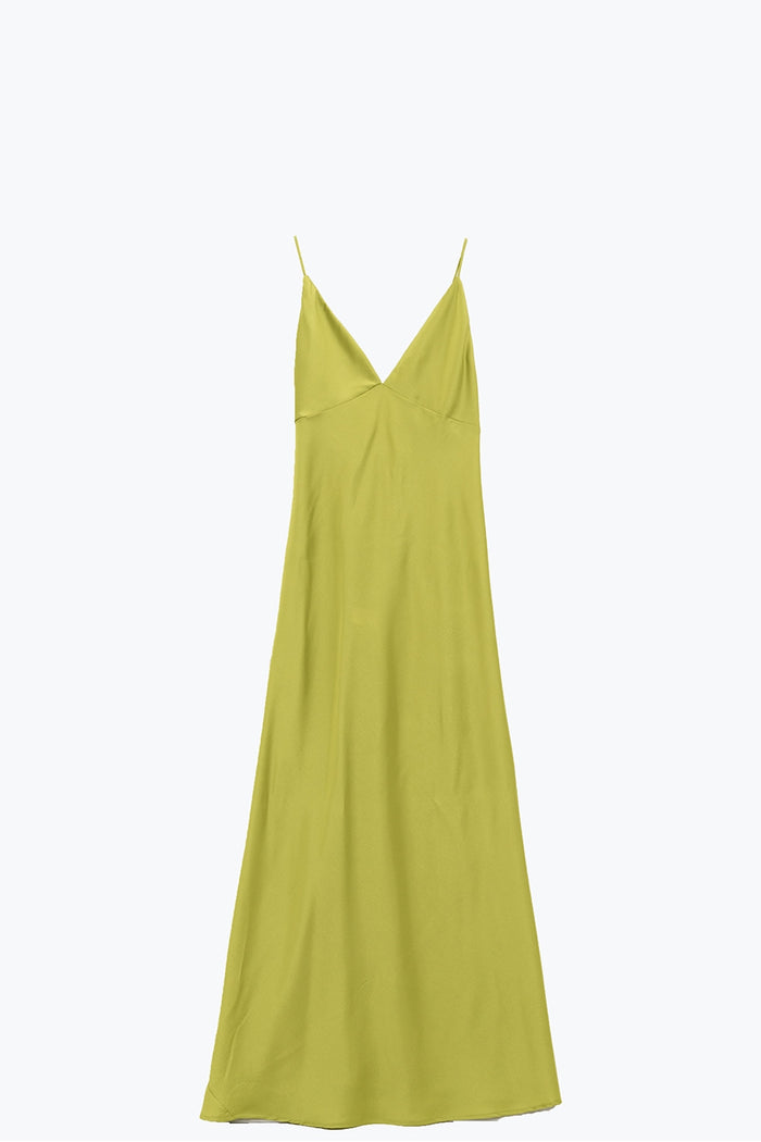 Satin Maxi Dress With Spaghetti Straps in Lime Green - dress