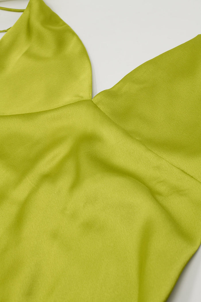 Satin Maxi Dress With Spaghetti Straps in Lime Green - dress