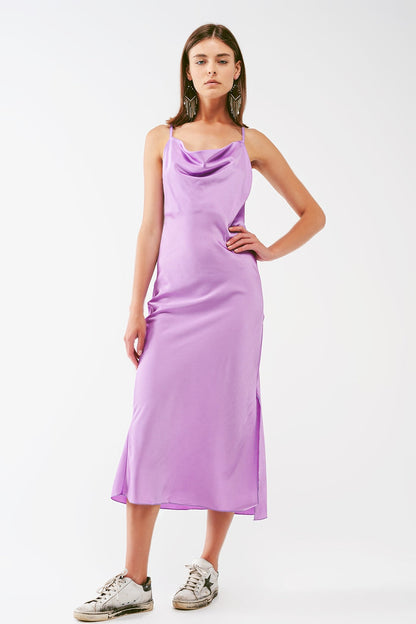 Satin Midi Dress With Cowl Neck in lilac - dress