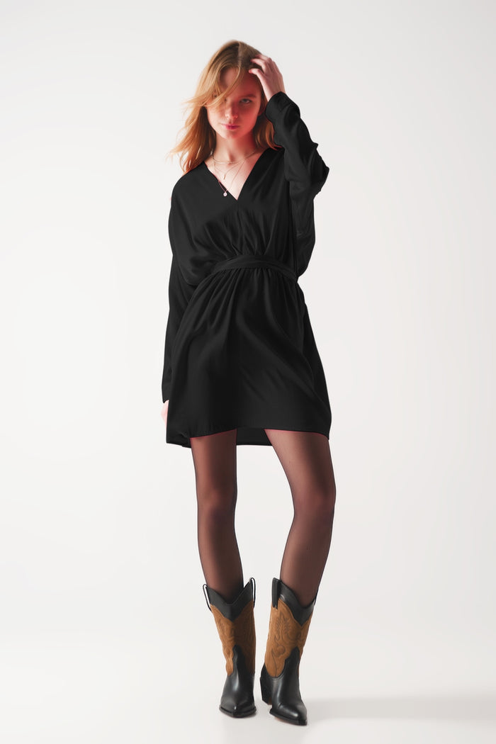 Satin mini dress in black - dress