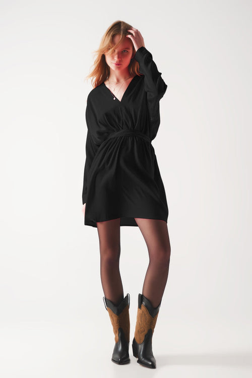 Satin mini dress in black - dress