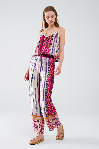 satin Multicolored Sleeveless Top With Abstract Print