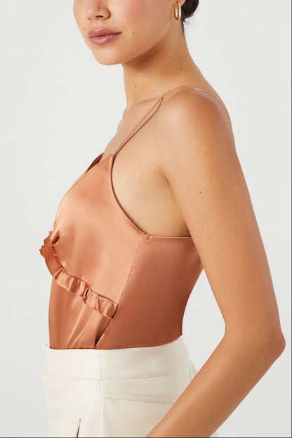 Satin Ruffle-Trim Bodysuit