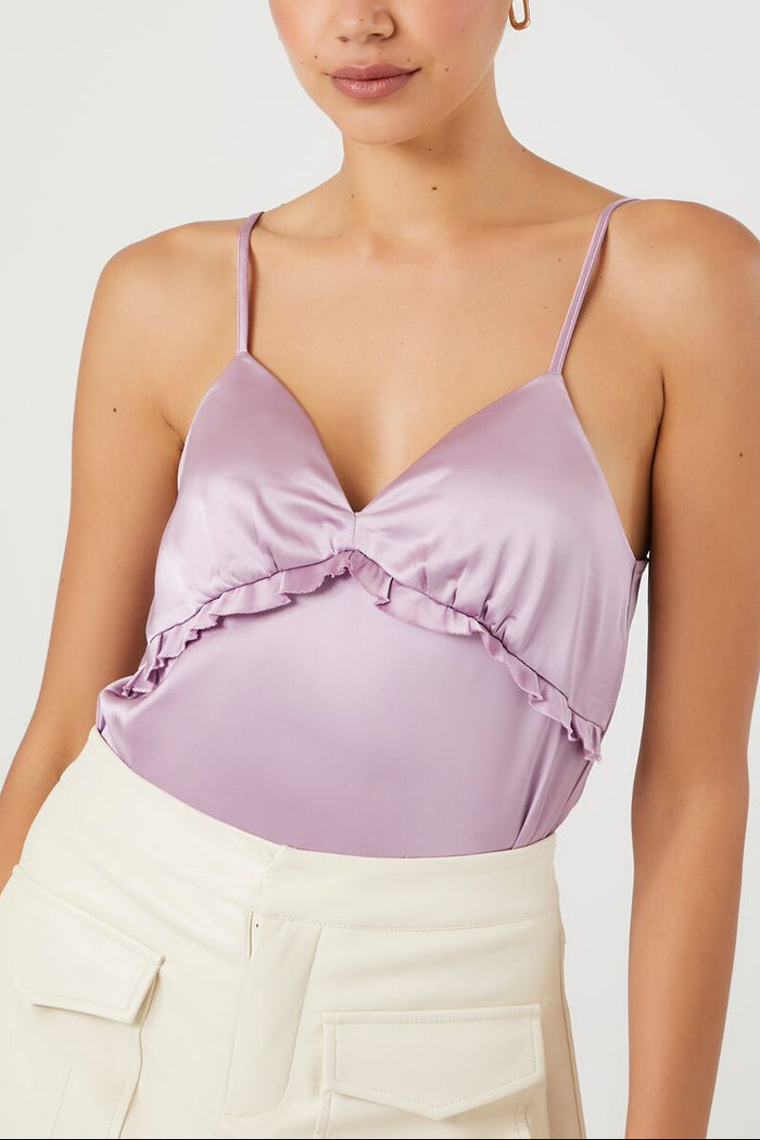 Satin Ruffle-Trim Bodysuit