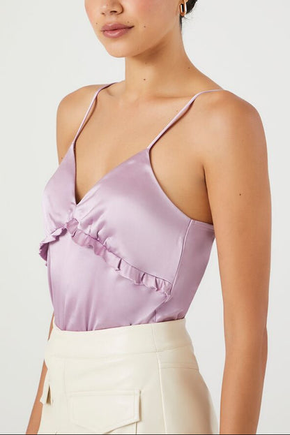 Satin Ruffle-Trim Bodysuit