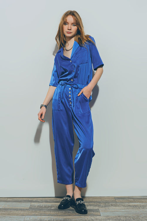 Satin Short Sleeve Shirt in Blue - Shirts