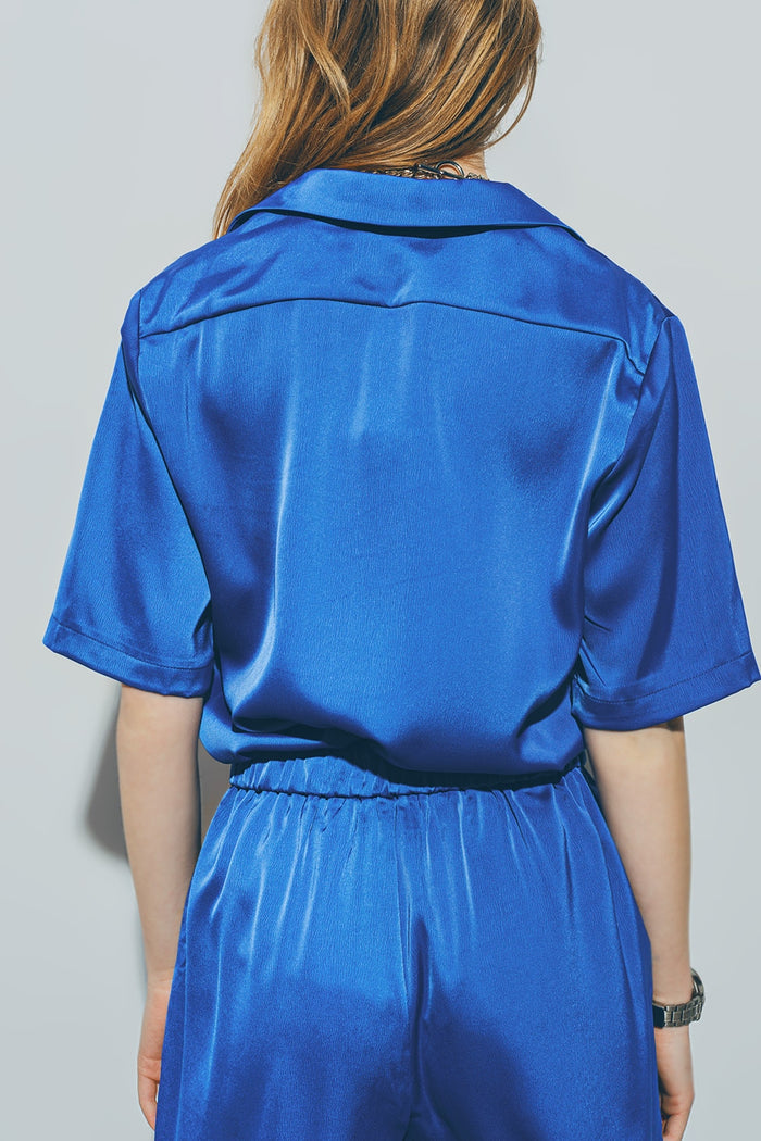 Satin Short Sleeve Shirt in Blue - Shirts