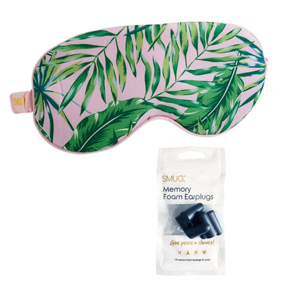 Satin Sleep Mask - Palm Print Sleep Mask & Black Earplugs - Satin Sleep Mask