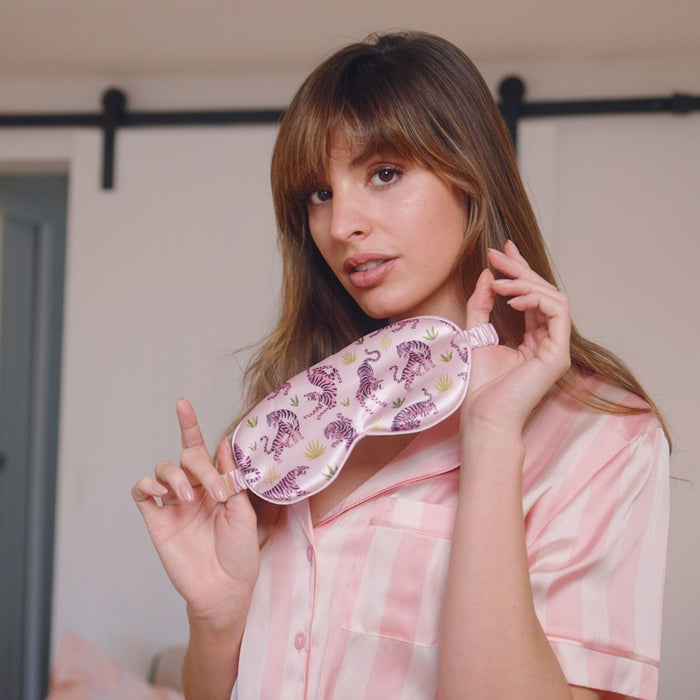 Satin Sleep Mask with Trendy Tiger Print - Satin Sleep Mask