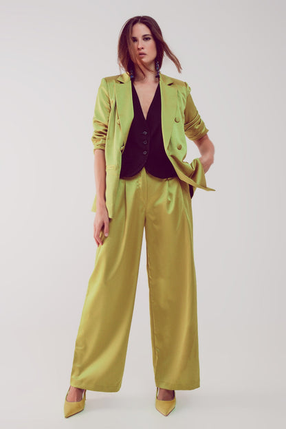 Satin tailored double breast blazer in lime