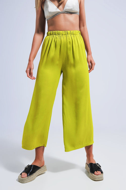 Satin wide leg pants in green - trousers