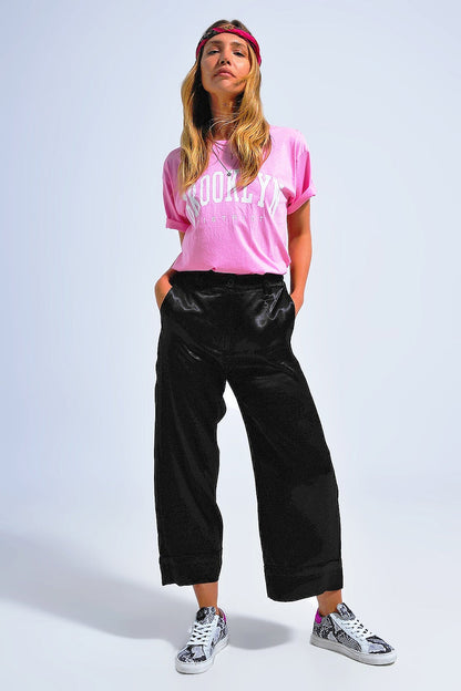Satin wide leg suit Pants in black - trousers