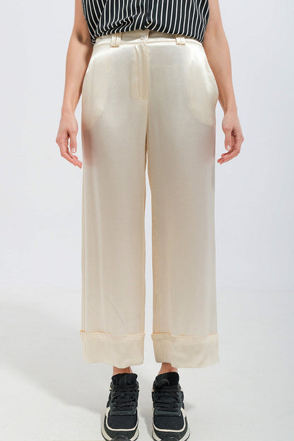 Satin wide leg suit Pants in cream - trousers