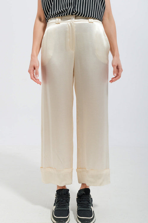 Satin wide leg suit Pants in cream - trousers