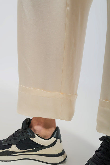 Satin wide leg suit Pants in cream - trousers