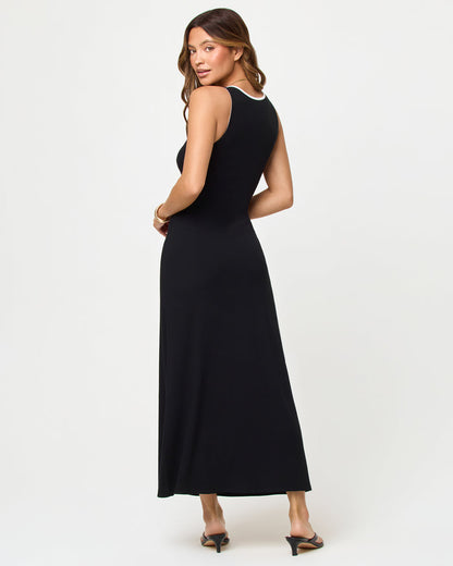 Back view of model wearing the LSPACE Sayge Maxi in black-cream.