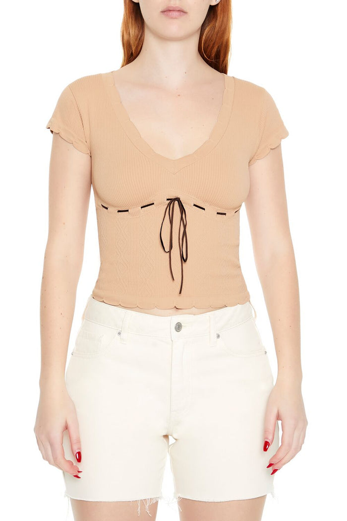 Seamless Ribbon-Trim Cropped Tee
