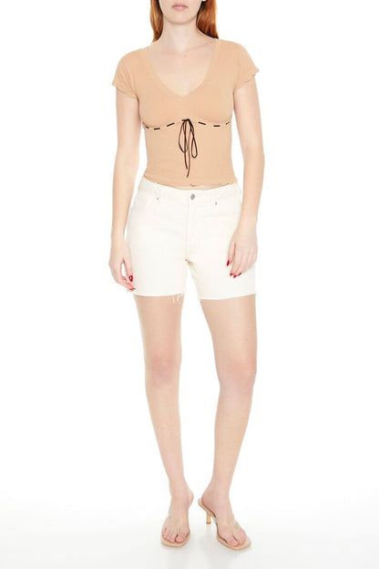Seamless Ribbon-Trim Cropped Tee