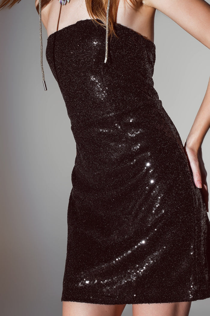 Sequin bandeau mini pencil dress in black - dress