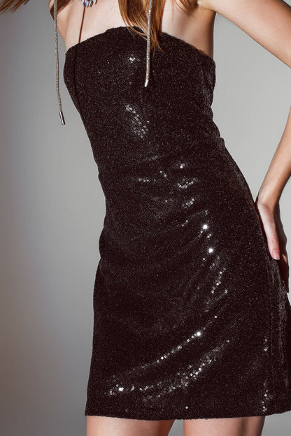 Sequin bandeau mini pencil dress in black - dress