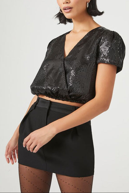 Sequin Surplice Crop Top