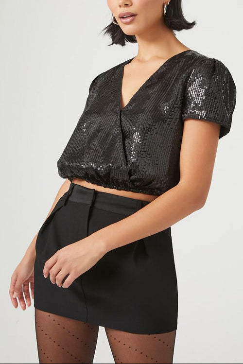Sequin Surplice Crop Top