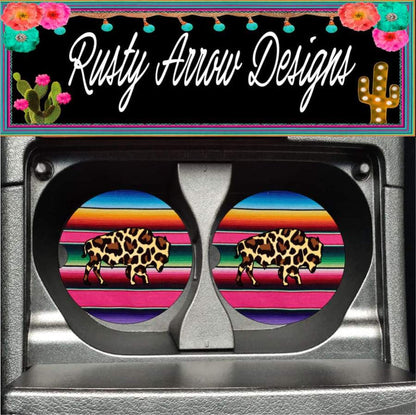 Serape with Cheetah print Buffalo Set of 2 Car Coasters - Car Coasters