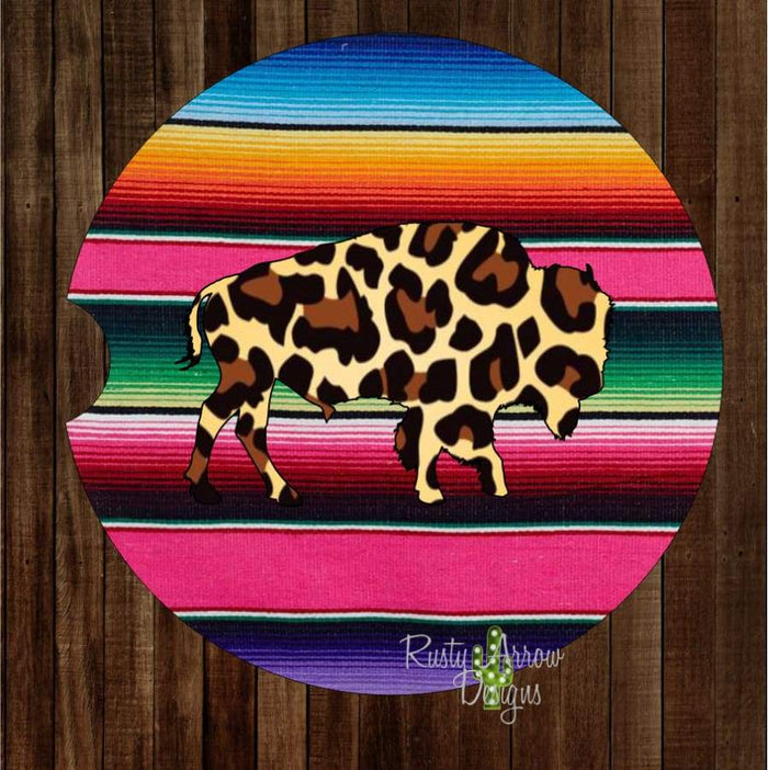 Serape with Cheetah print Buffalo Set of 2 Car Coasters - Car Coasters