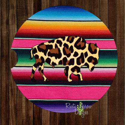 Serape with Cheetah print Buffalo Set of 2 Car Coasters - Car Coasters