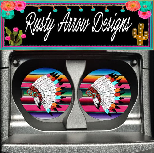 Serape with Headdress Set of 2 Car Coasters - Car Coasters