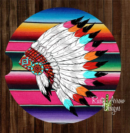 Serape with Headdress Set of 2 Car Coasters - Car Coasters