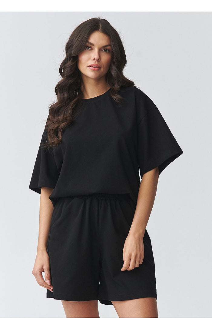 Set consisting of a loose blouse with short sleeves black - Outfit Sets