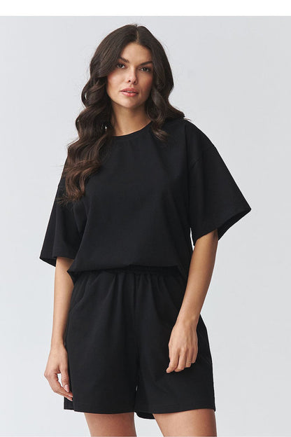 Set consisting of a loose blouse with short sleeves black - Outfit Sets