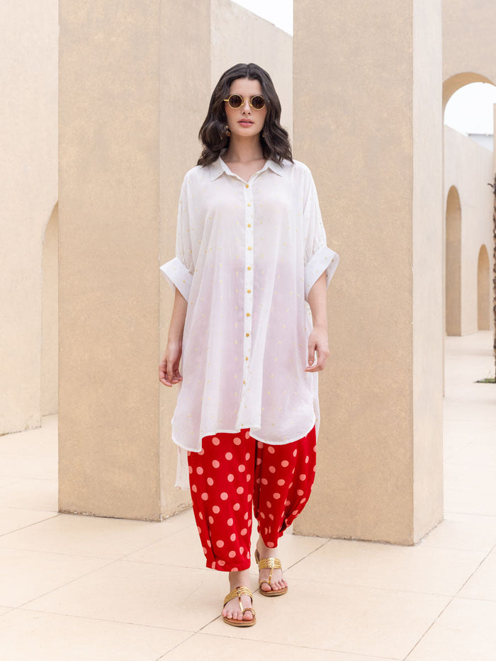 Set of 2 - Noorani Oversized Long Shirt & Salwar Set - Pinklay