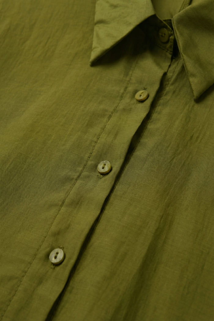 shiny satin Shirt with Relaxed Fit in olive color - Shirts