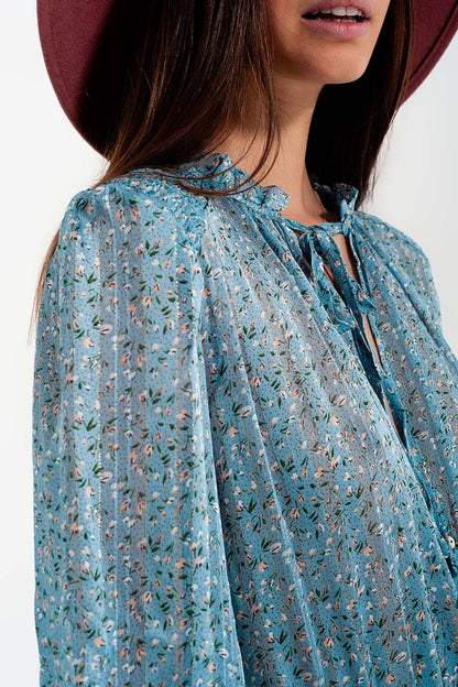Shirred skirt mini dress with keyhole detail in turquoise - dress