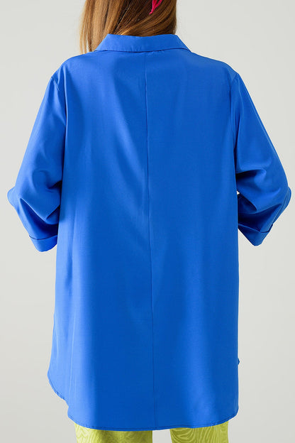 Shirt made from very soft and lightweight fabric in electric blue color. - Shirts